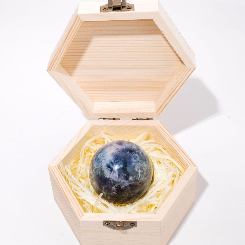 Natural crystal rough stone polished crystal ball wooden box gift box ornaments