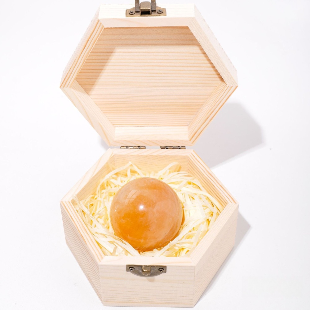 Natural crystal rough stone polished crystal ball wooden box gift box ornaments