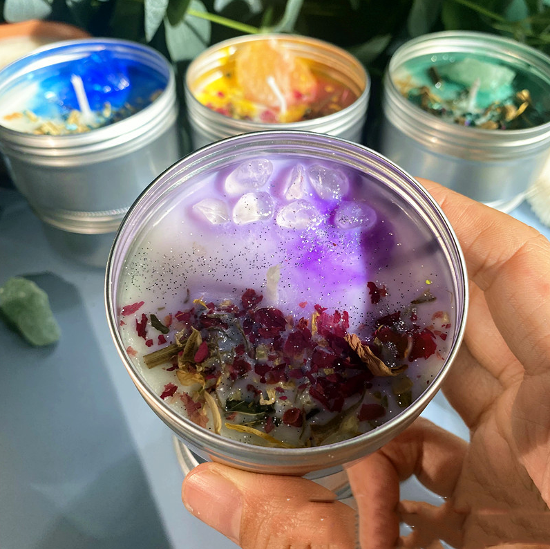 Dried flower shell scented candle souvenir soy wax color handmade crystal stone scented candle