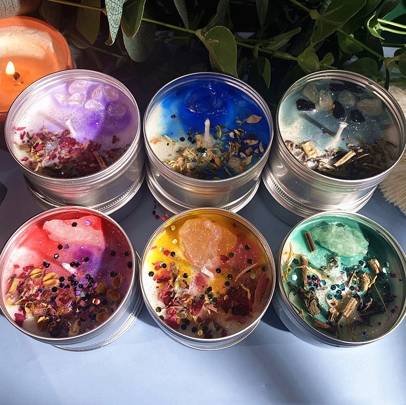 Dried flower shell scented candle souvenir soy wax color handmade crystal stone scented candle