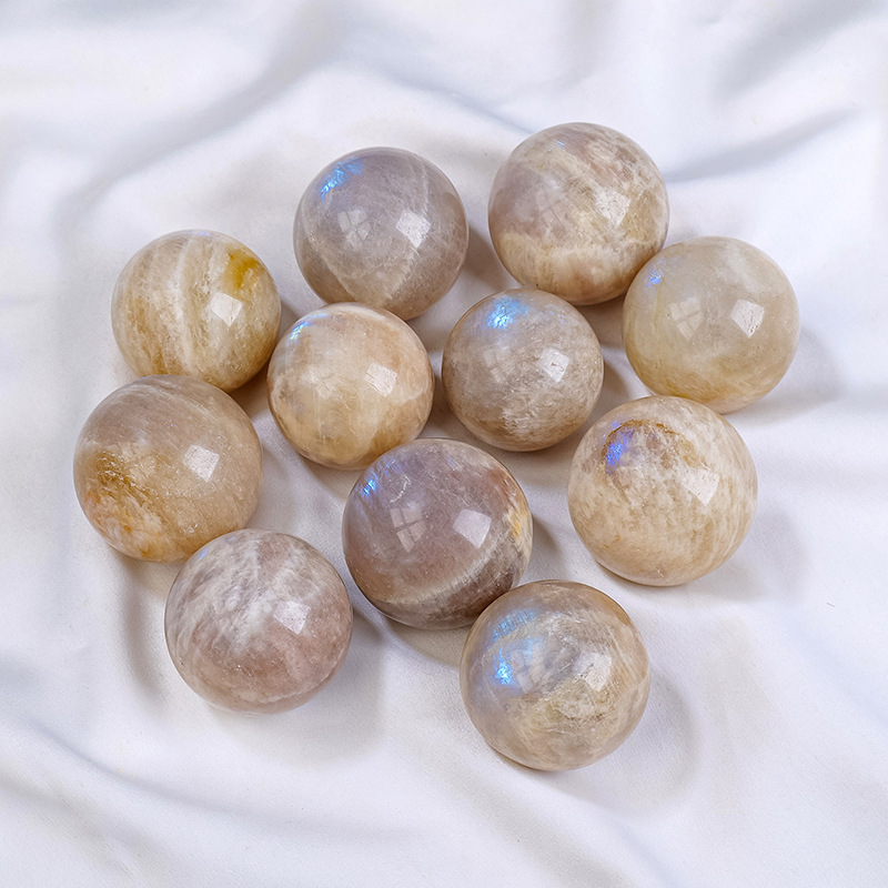 Natural crystal moonstone ball ornaments, raw stone polished energy stone