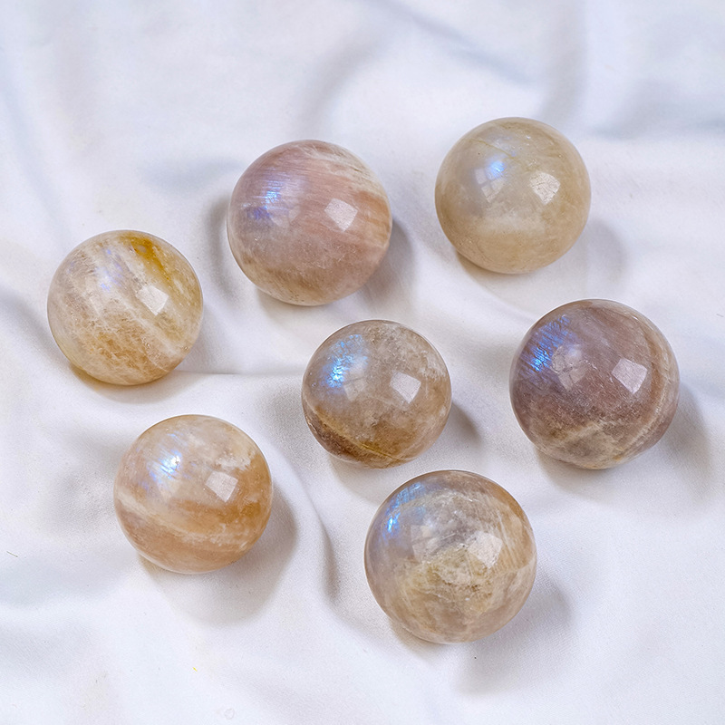 Natural crystal moonstone ball ornaments, raw stone polished energy stone