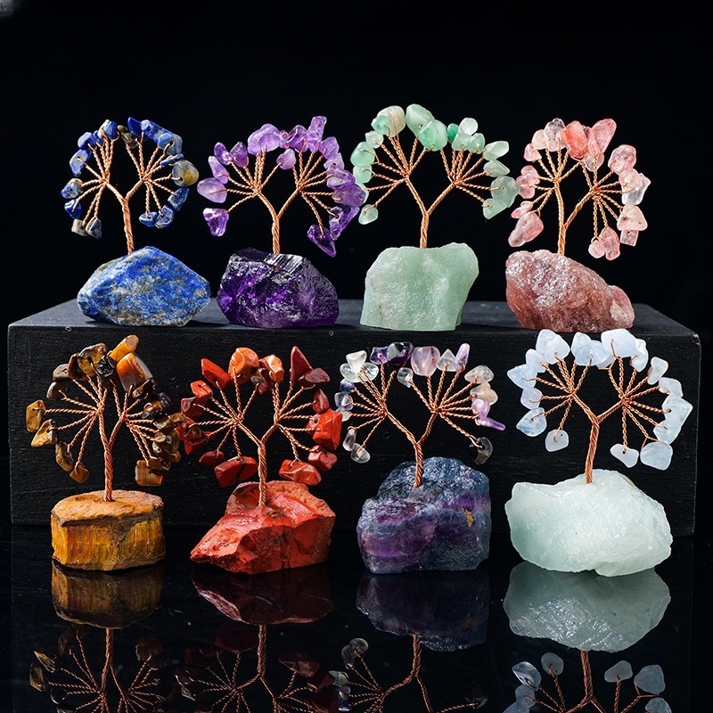 Natural crystal gravel tree of life crystal raw stone base ornaments
