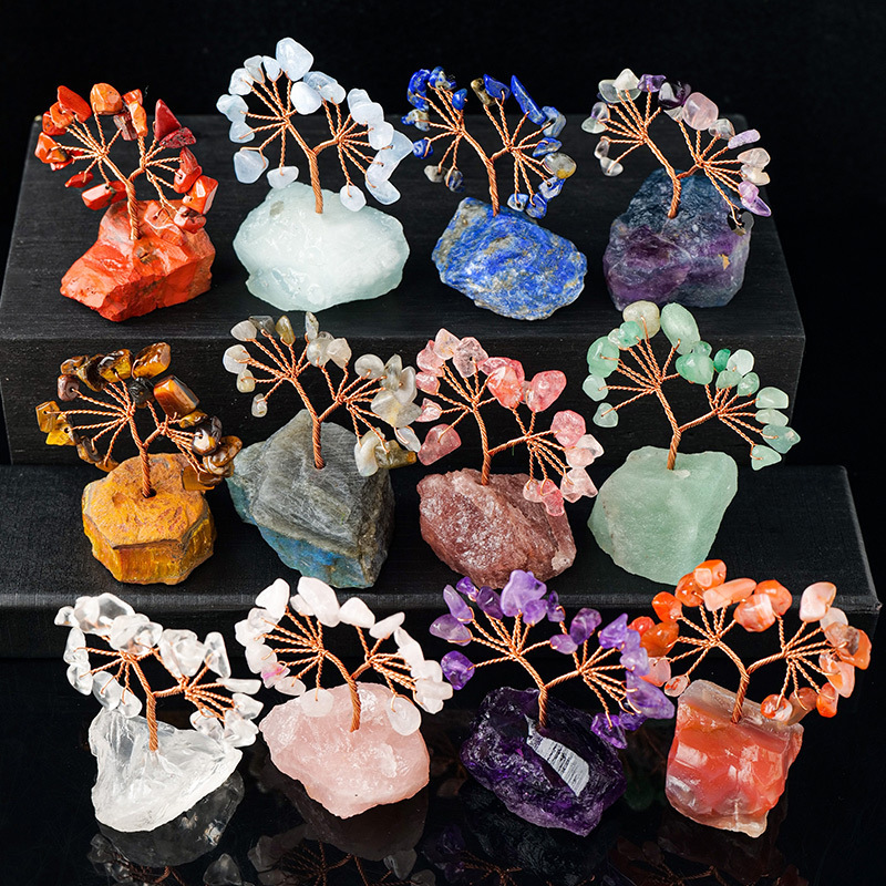 Natural crystal gravel tree of life crystal raw stone base ornaments