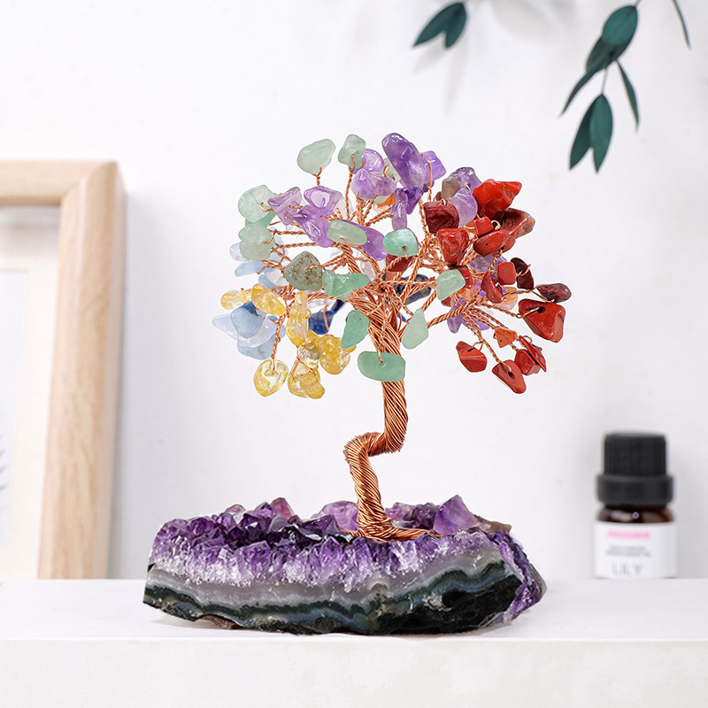 Natural crystal cluster tree of life crystal gravel tree of life hand-woven