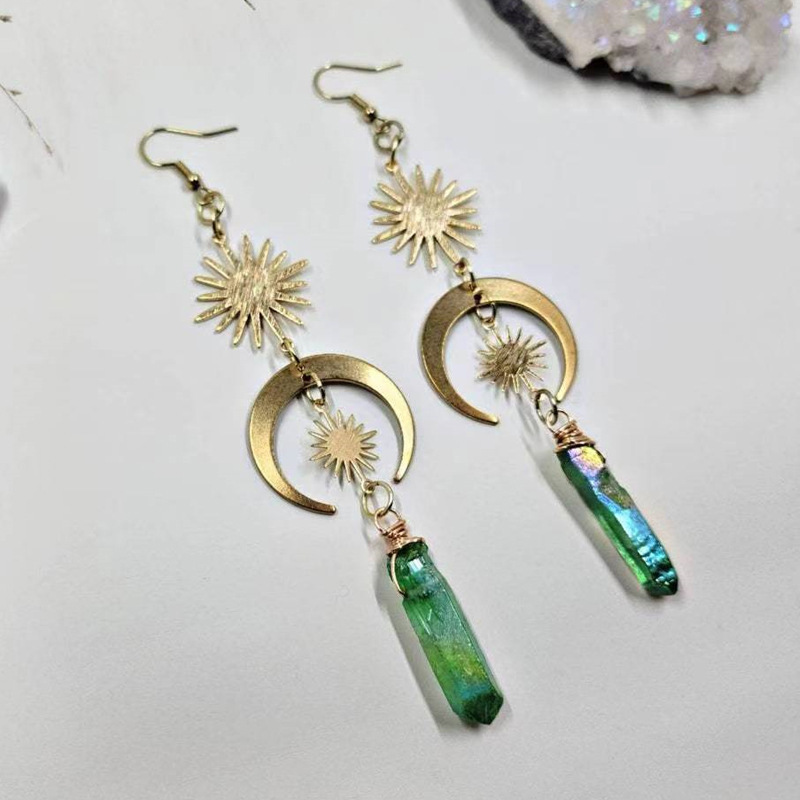 Natural crystal earrings big sun and moon earrings