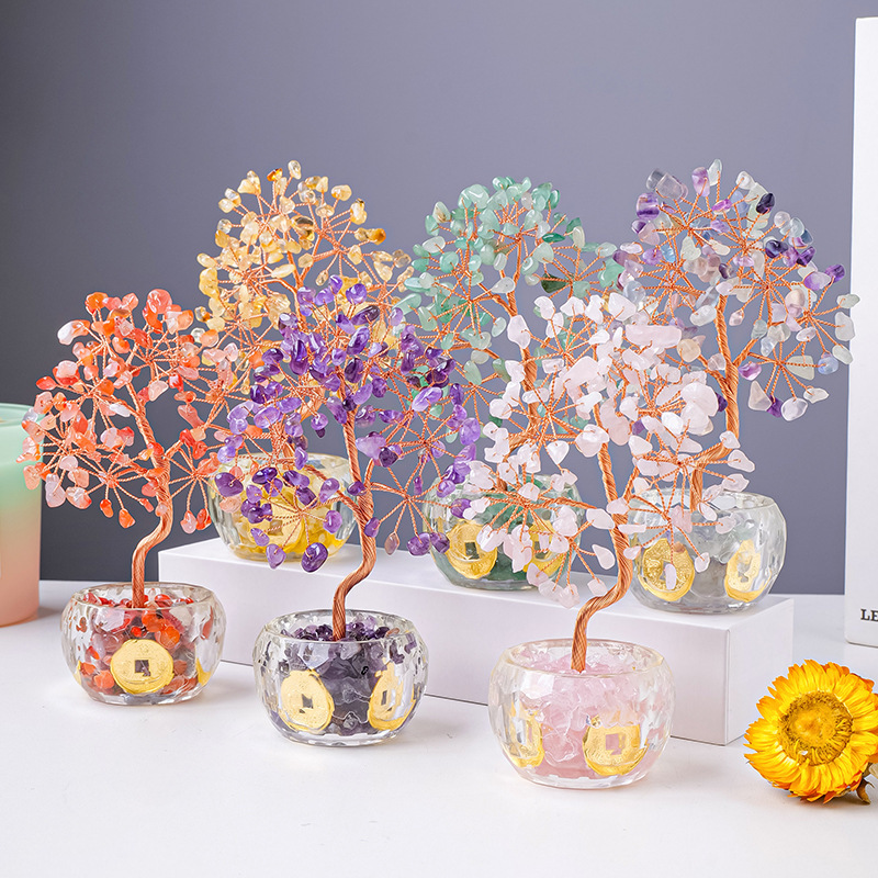 Natural crystal bottle gravel tree of life ornaments Creative car decoration ornaments