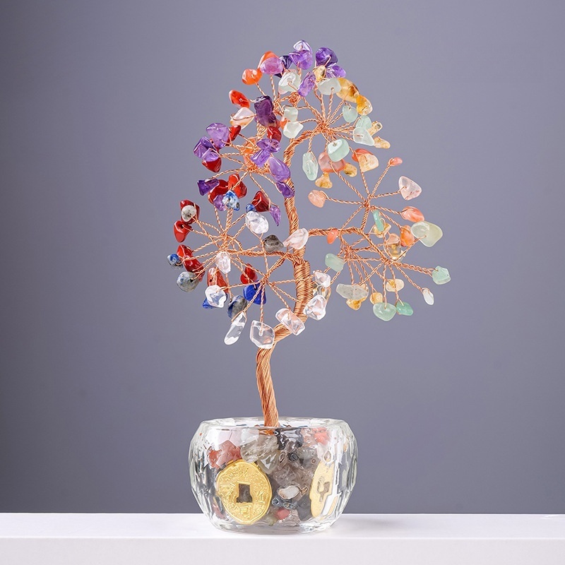 Natural crystal bottle gravel tree of life ornaments Creative car decoration ornaments