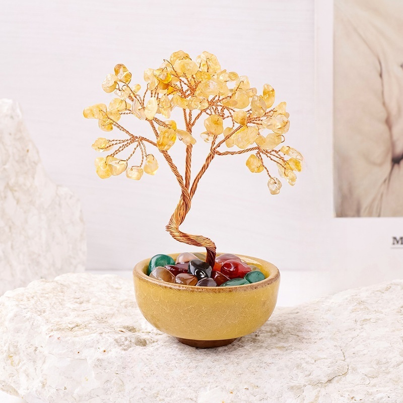 Natural crystal gravel tree of life tea cup base crystal tree home decoration