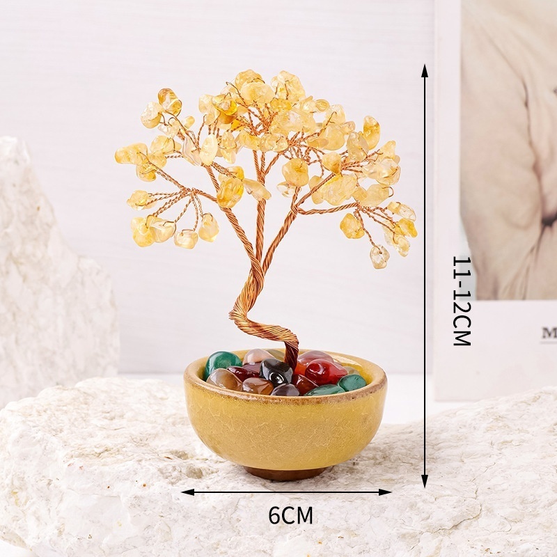 Natural crystal gravel tree of life tea cup base crystal tree home decoration