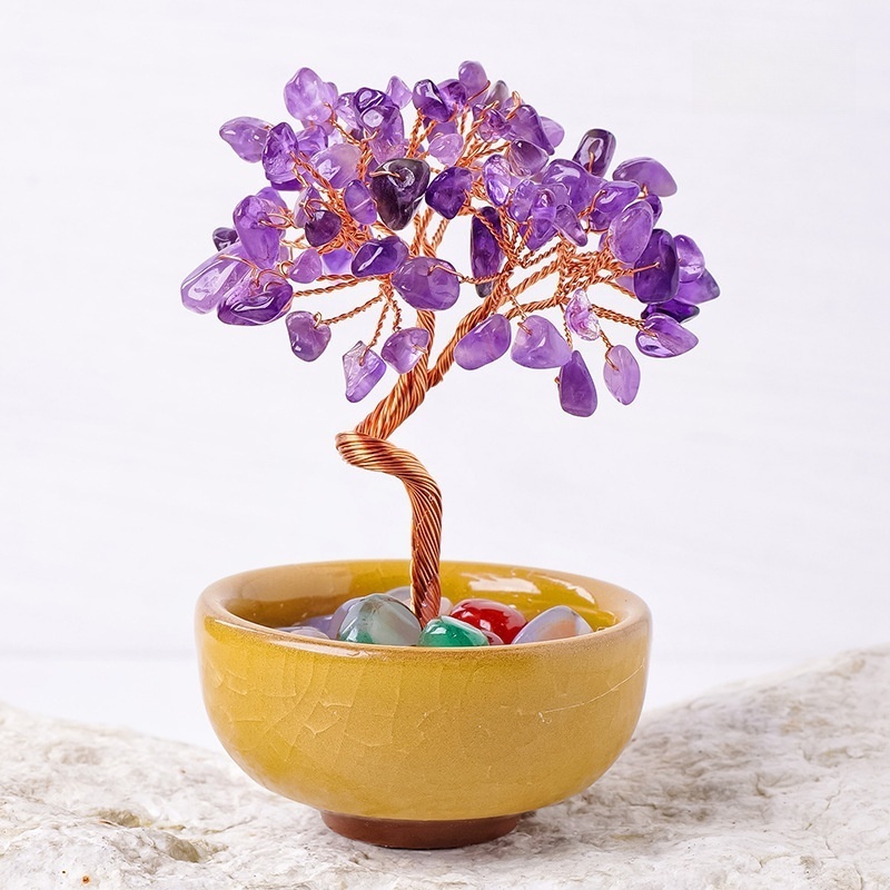 Natural crystal gravel tree of life tea cup base crystal tree home decoration