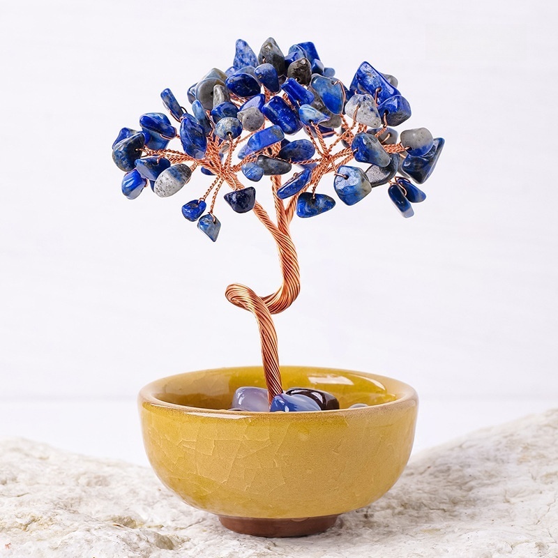 Natural crystal gravel tree of life tea cup base crystal tree home decoration