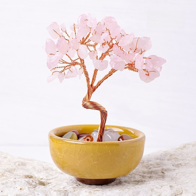 Natural crystal gravel tree of life tea cup base crystal tree home decoration