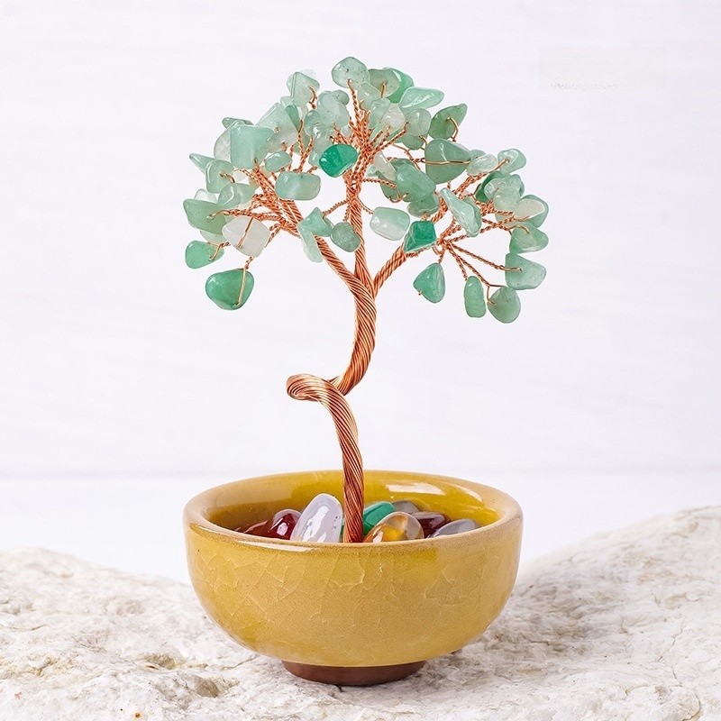 Natural crystal gravel tree of life tea cup base crystal tree home decoration