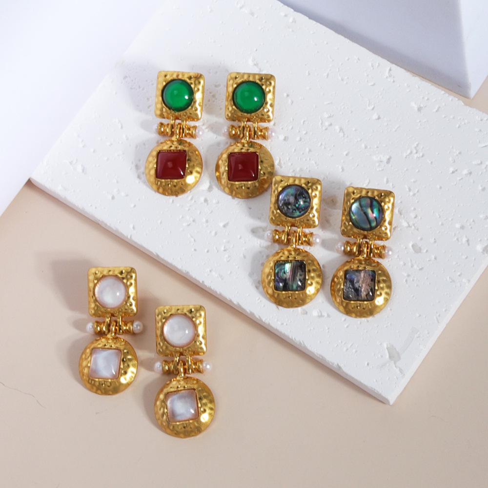925 silver needle metal fashion texture retro fashion colorful abalone earrings for women