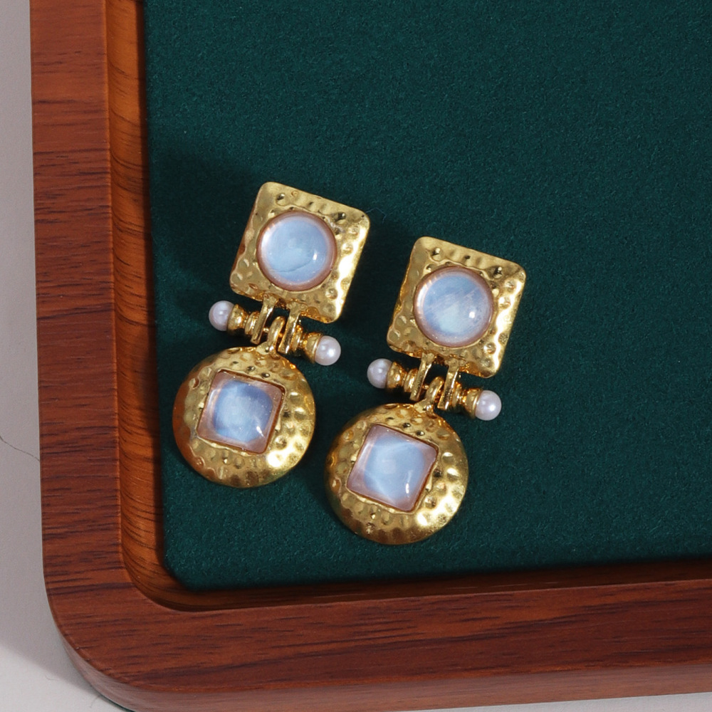 925 silver needle metal fashion texture retro fashion colorful abalone earrings for women