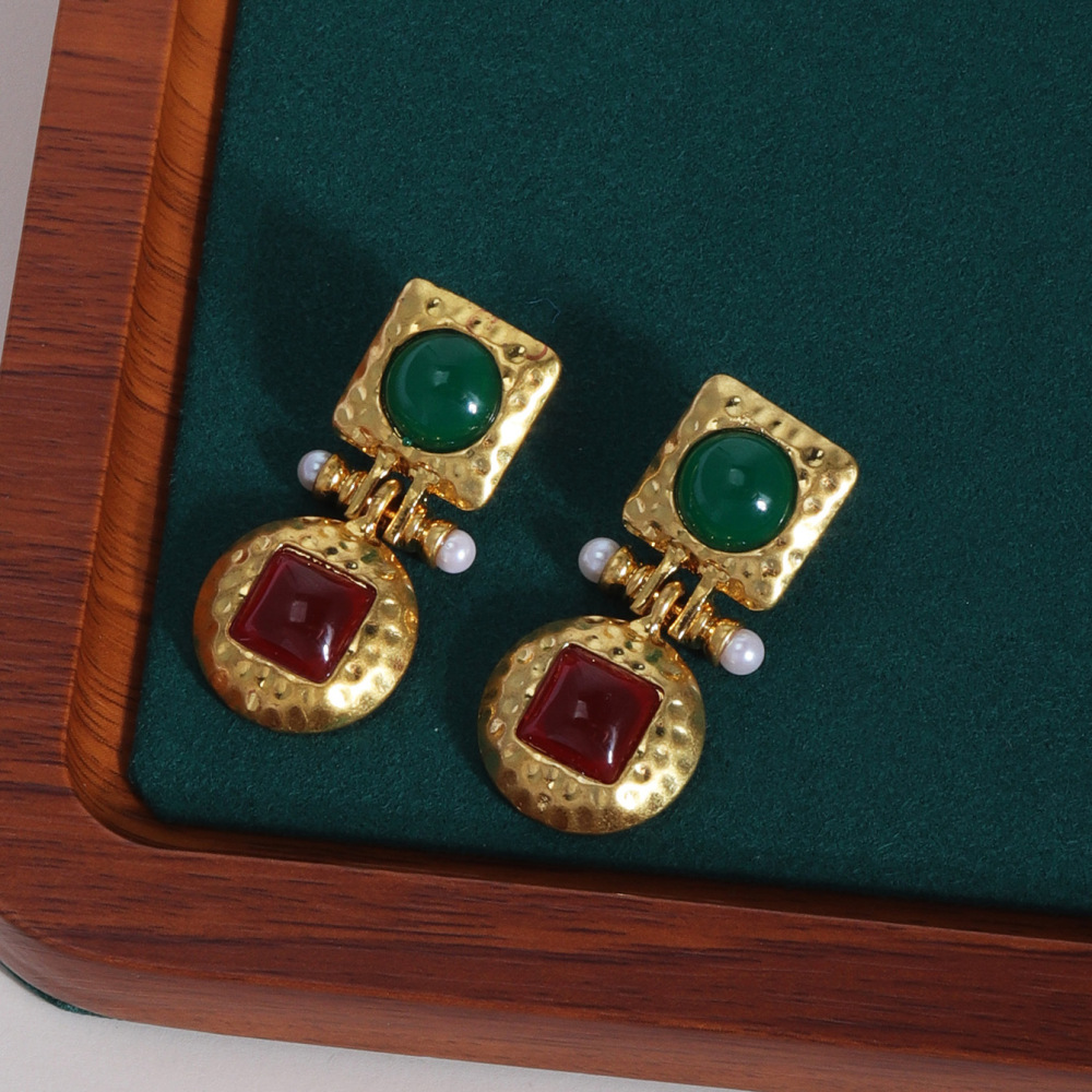 925 silver needle metal fashion texture retro fashion colorful abalone earrings for women