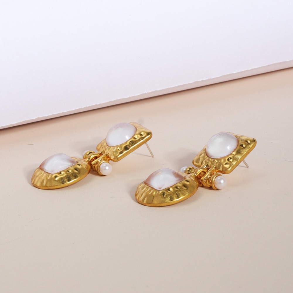 925 silver needle metal fashion texture retro fashion colorful abalone earrings for women