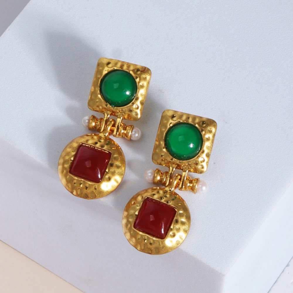 925 silver needle metal fashion texture retro fashion colorful abalone earrings for women