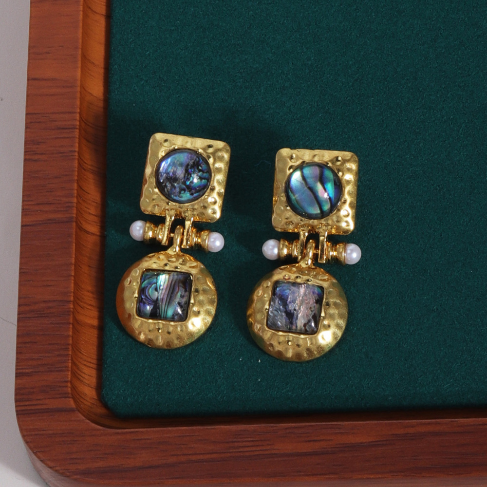 925 silver needle metal fashion texture retro fashion colorful abalone earrings for women