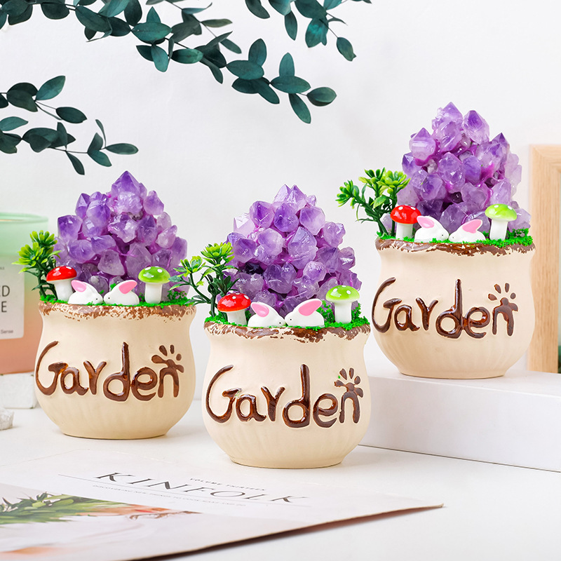 Natural amethyst tooth flower cluster bonsai original stone home desktop decoration ornaments