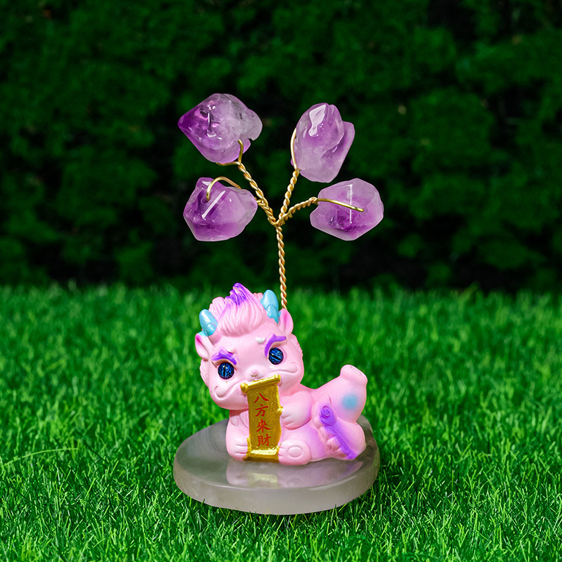 Amethyst flower tree ornaments agate piece base tree of life home car decoration