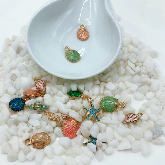 13-piece set of DIY accessories Ocean series shell conch starfish alloy oil drop pendant material