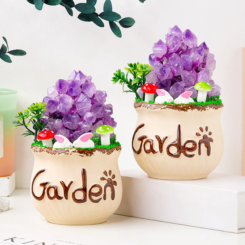 Natural amethyst tooth flower cluster bonsai original stone home desktop decoration ornaments