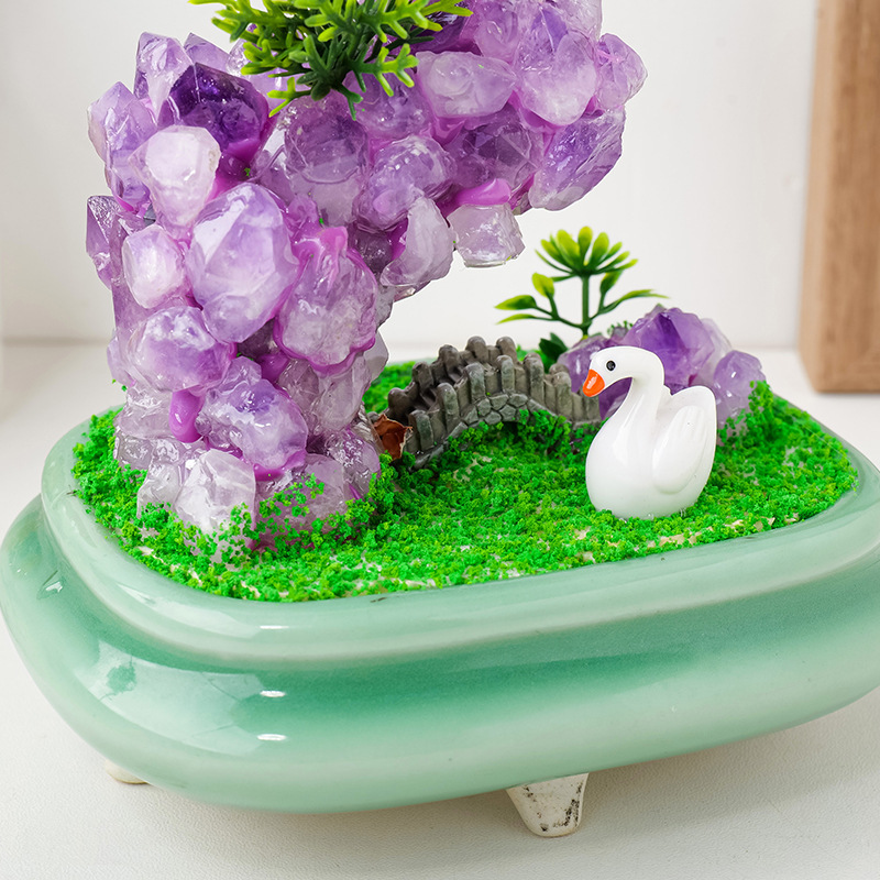 Natural amethyst tooth flower bonsai creative handmade crystal crafts