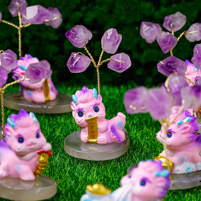 Amethyst flower tree ornaments agate piece base tree of life home car decoration