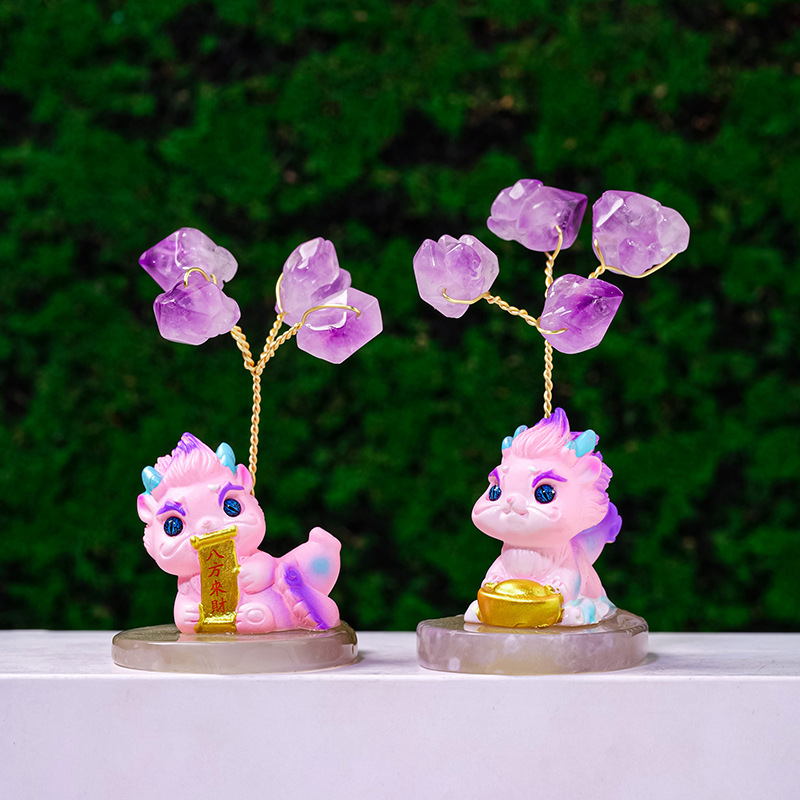 Amethyst flower tree ornaments agate piece base tree of life home car decoration