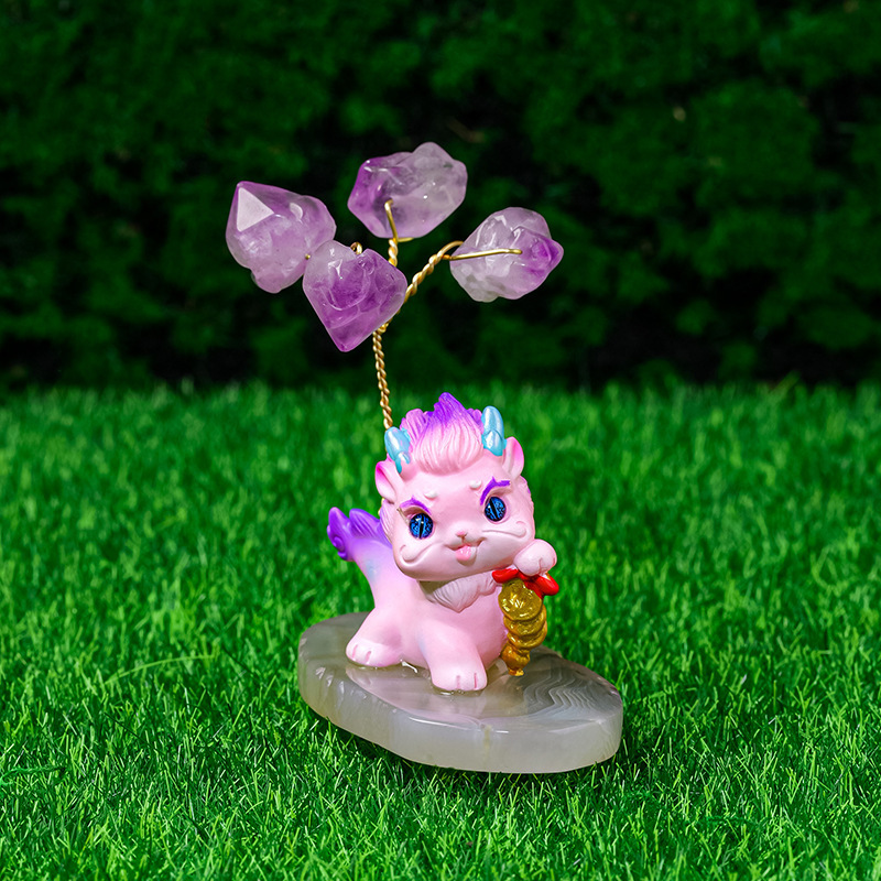 Amethyst flower tree ornaments agate piece base tree of life home car decoration