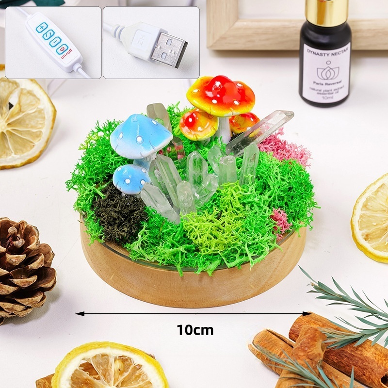 Natural clear quartz single crystal forest mushroom night light