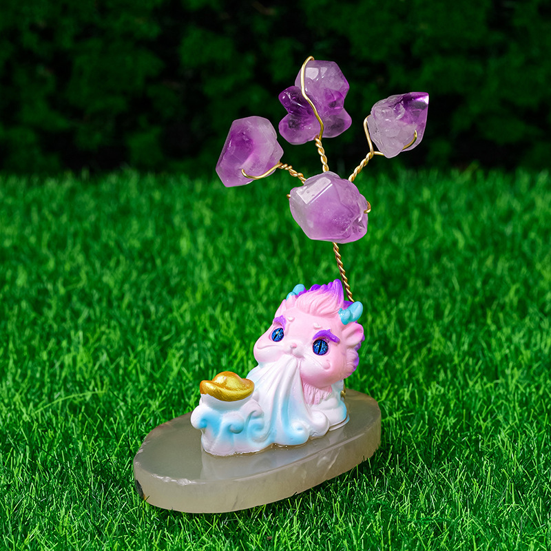 Amethyst flower tree ornaments agate piece base tree of life home car decoration