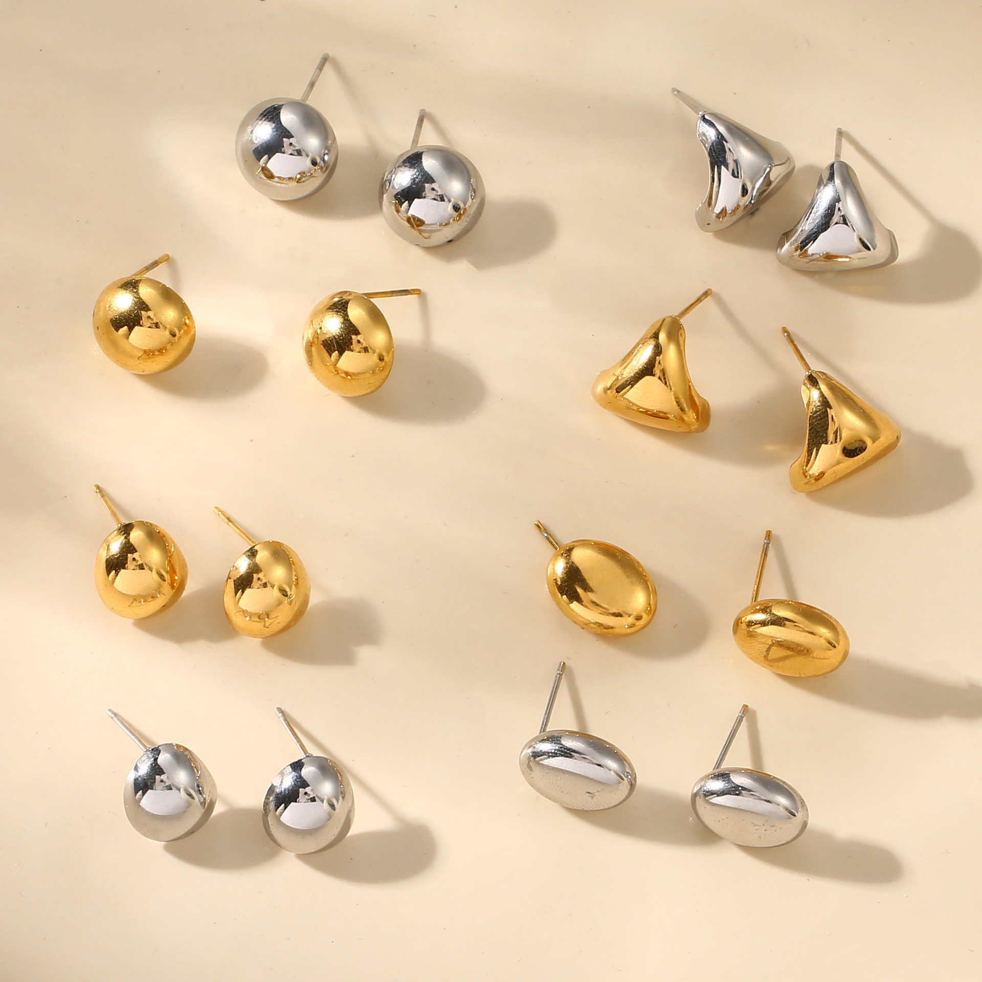 Stainless steel teardrop earrings 18k gold polished titanium steel geometric small earrings