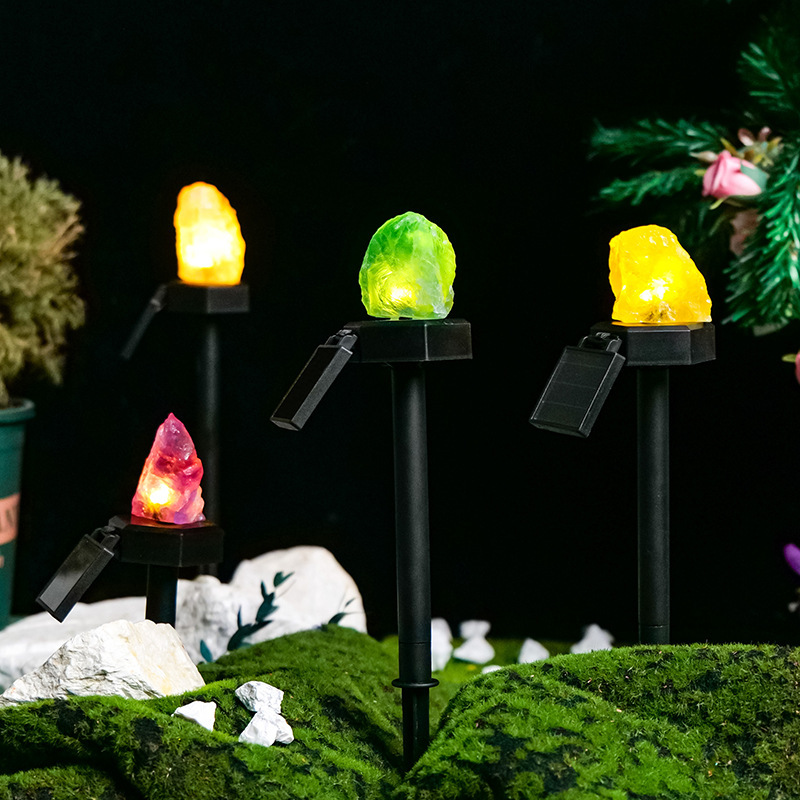 Natural crystal raw stone direct plug-in solar panel lawn light