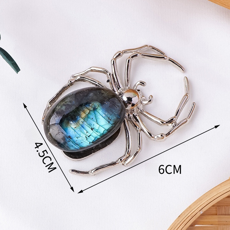 Natural crystal labradorite alloy spider ornaments crystal crafts
