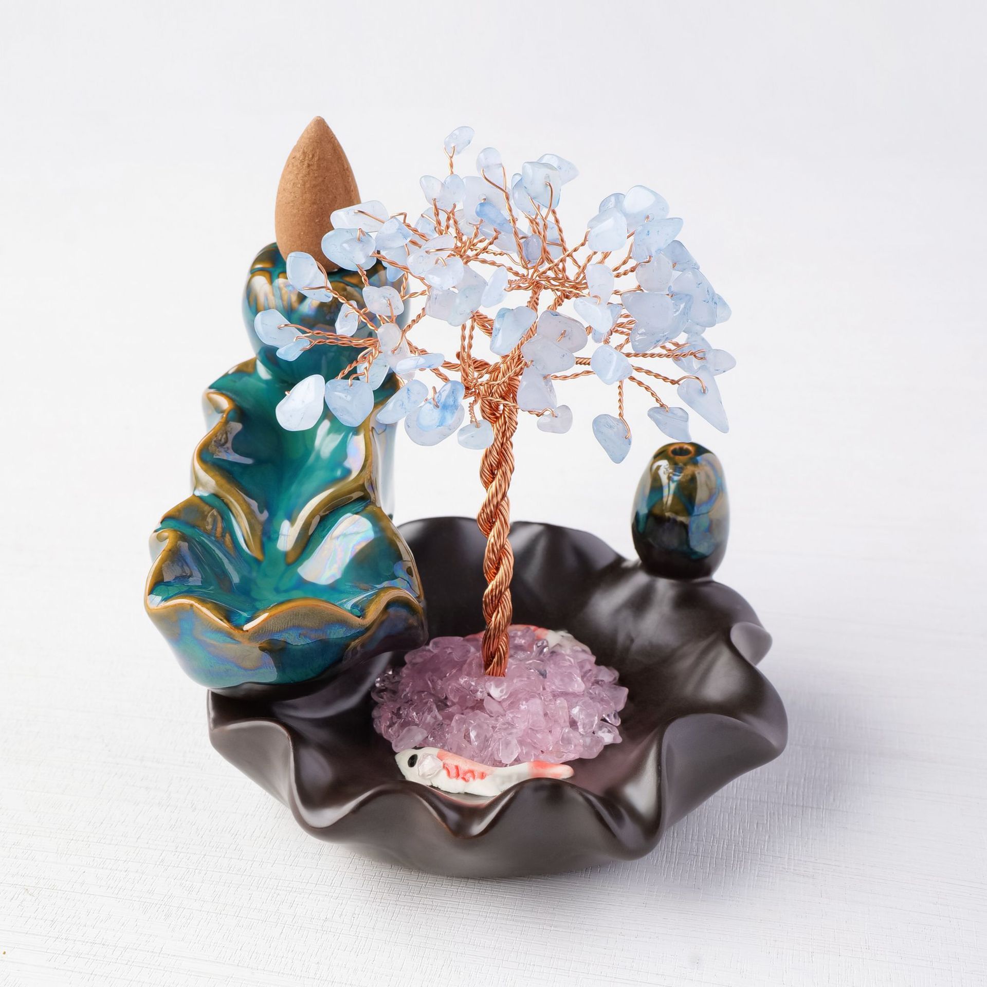Crystal Tree of Life Backflow Incense Burner Base Home Furnishings