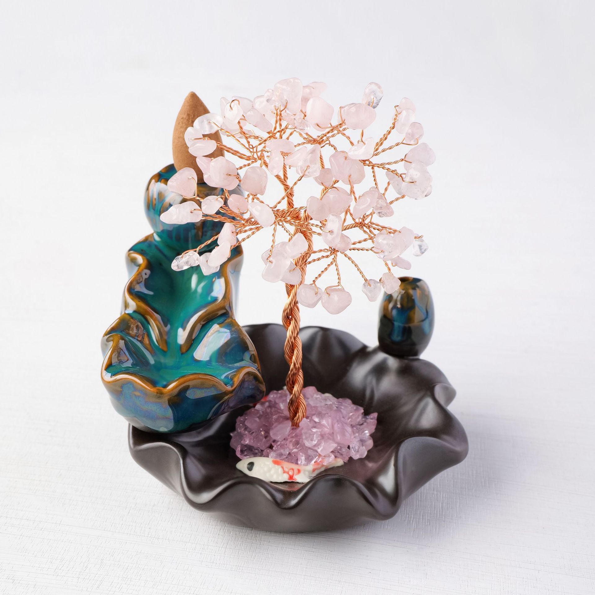 Crystal Tree of Life Backflow Incense Burner Base Home Furnishings