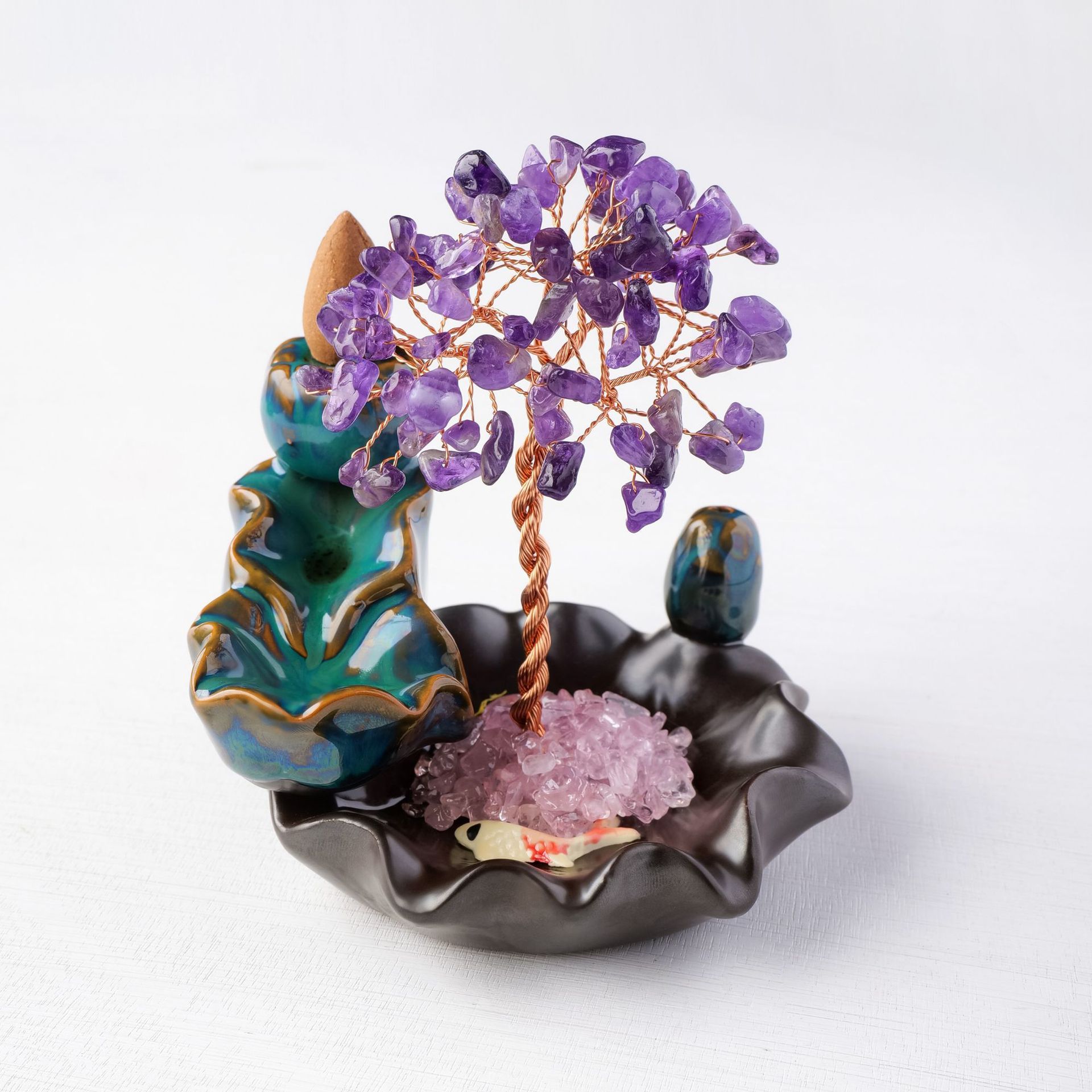 Crystal Tree of Life Backflow Incense Burner Base Home Furnishings