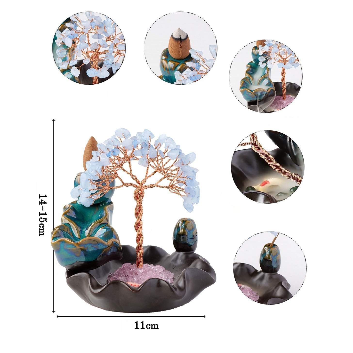Crystal Tree of Life Backflow Incense Burner Base Home Furnishings