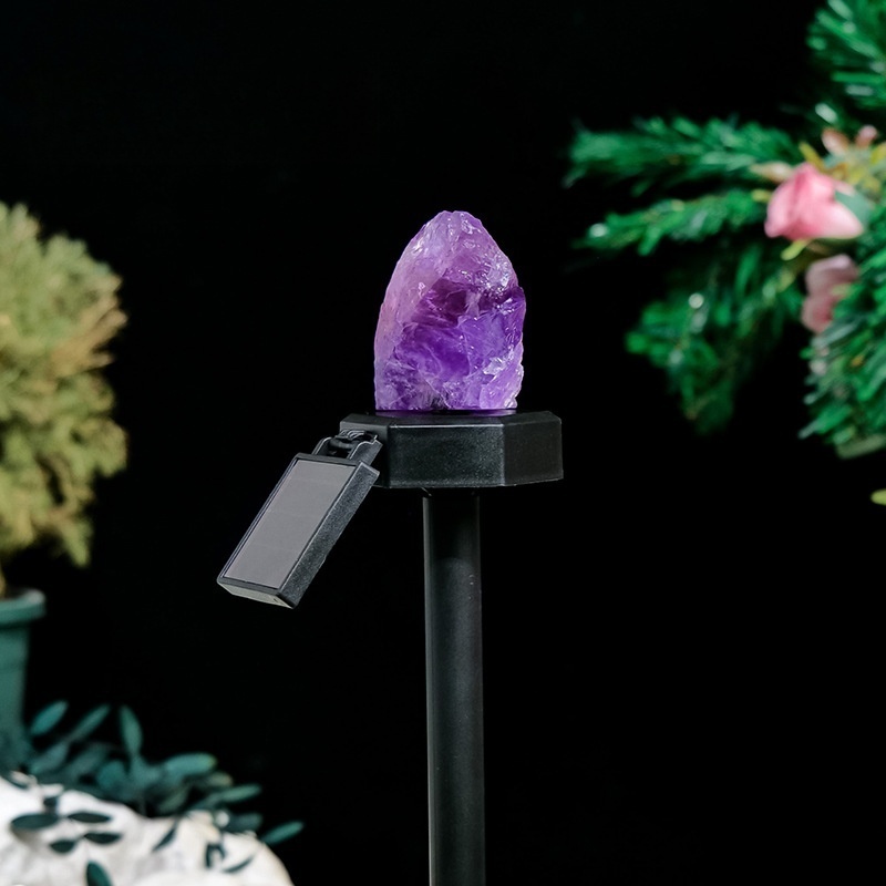 Natural crystal raw stone direct plug-in solar panel lawn light