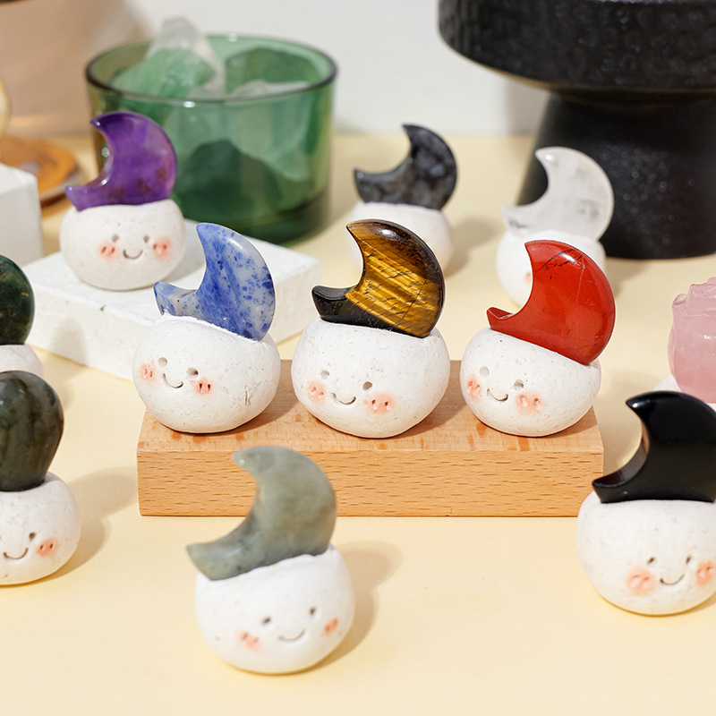 Natural crystal raw stone small bean desktop ornaments moon bean
