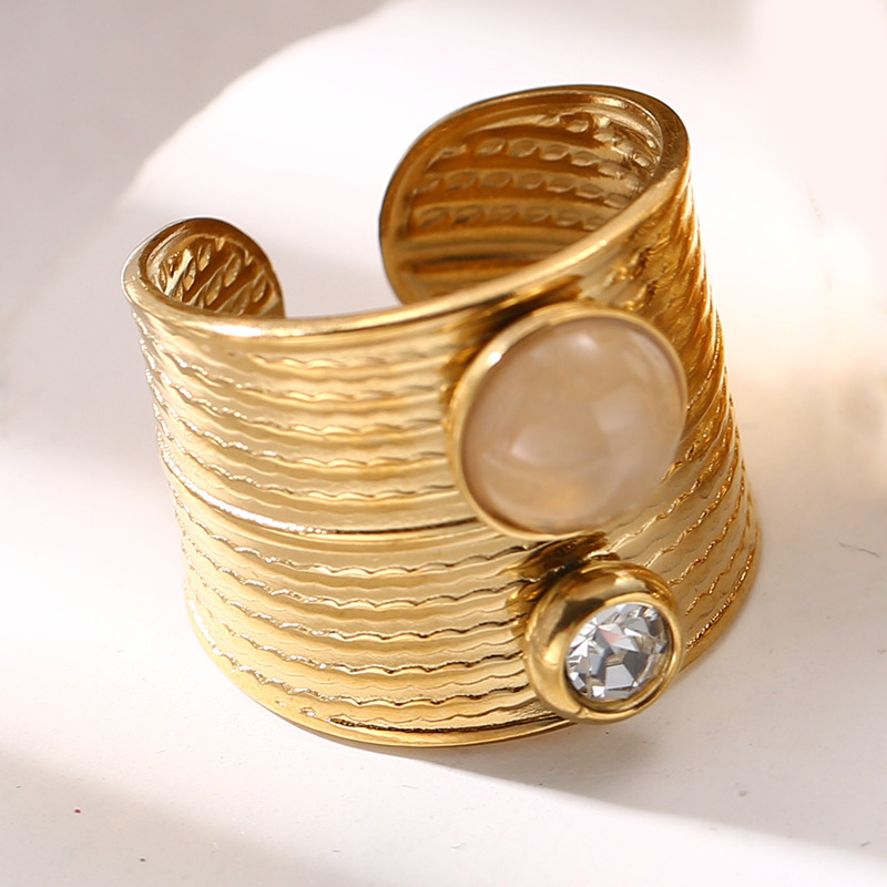 French retro natural stone wide open ring titanium steel non-fading jewelry