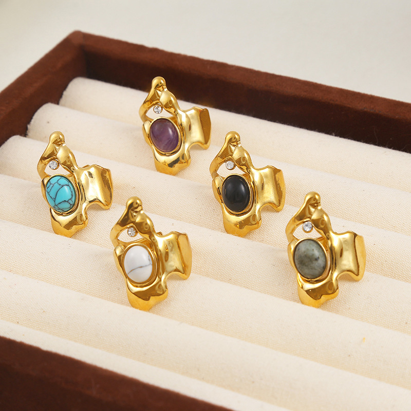 Personalized irregular natural stone ring stainless steel design high-grade adjustable ring