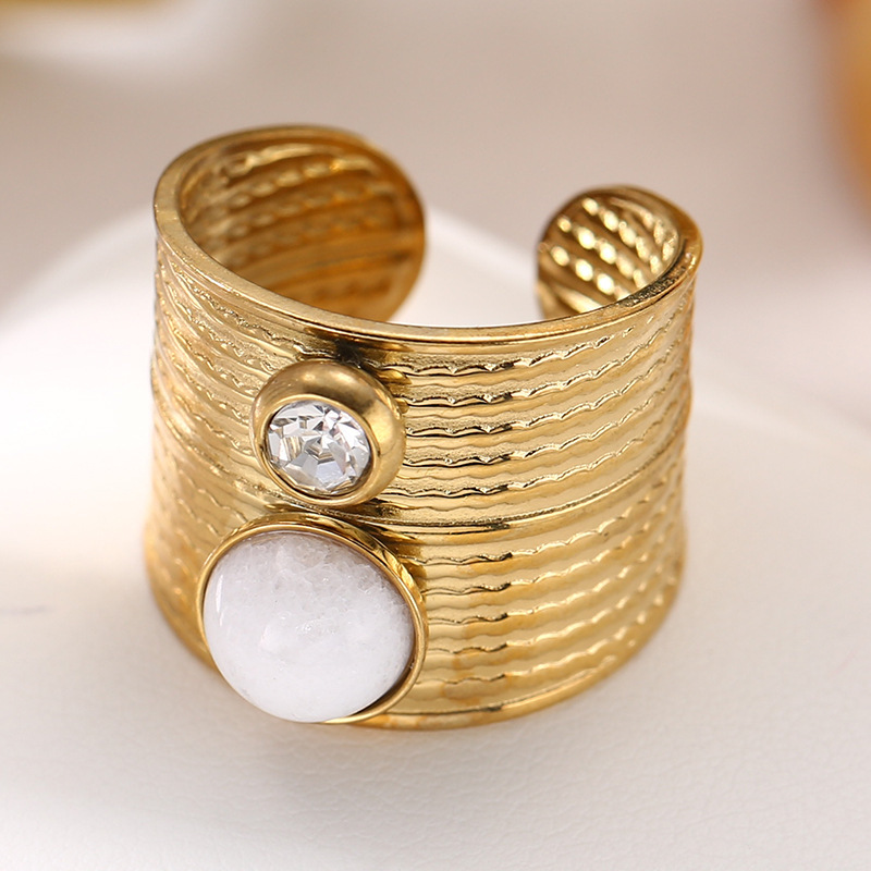 French retro natural stone wide open ring titanium steel non-fading jewelry