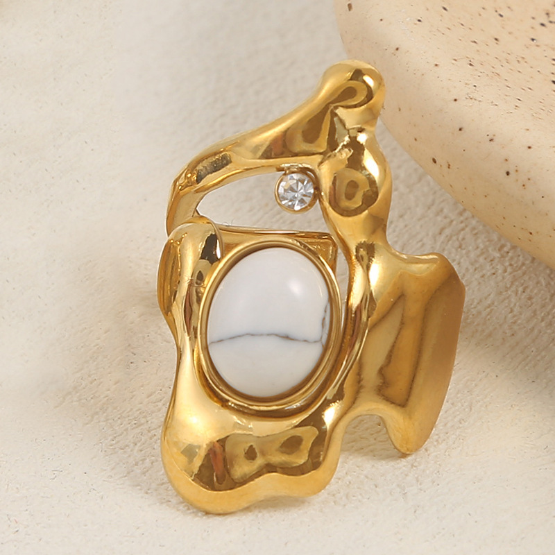 Personalized irregular natural stone ring stainless steel design high-grade adjustable ring