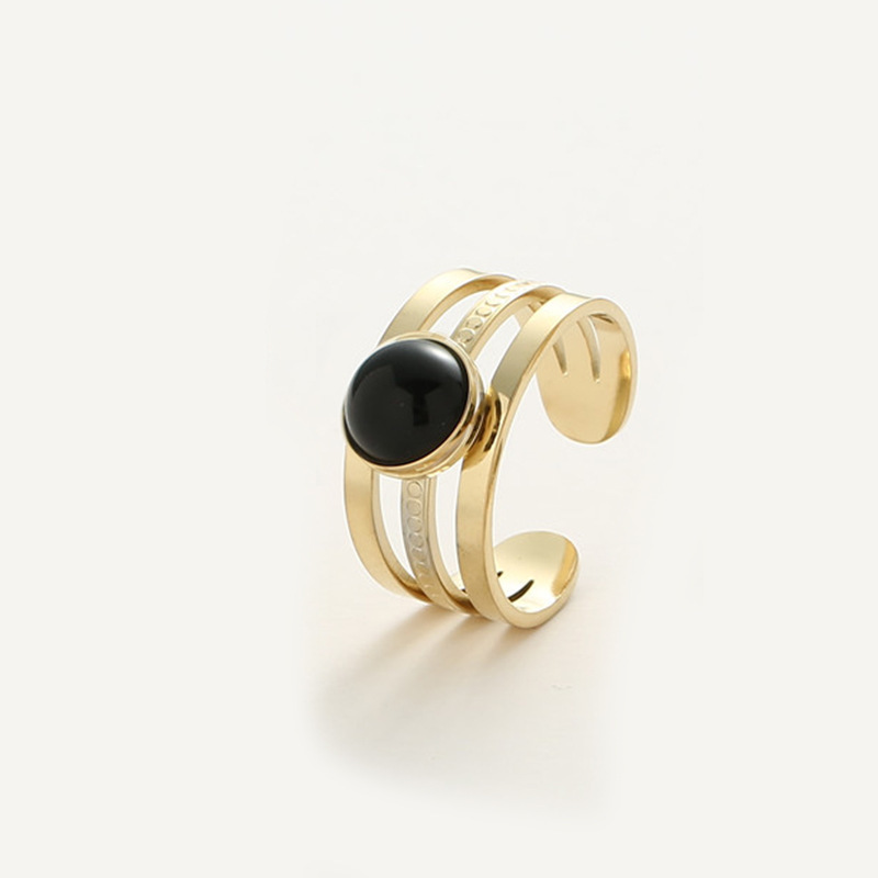 Light luxury colorful natural stone three-layer ring high-end personality simple versatile wide version movable ring