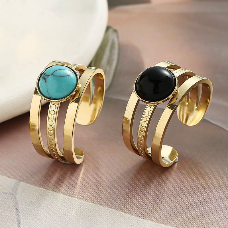 Light luxury colorful natural stone three-layer ring high-end personality simple versatile wide version movable ring