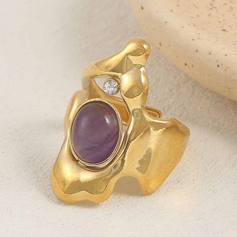 Personalized irregular natural stone ring stainless steel design high-grade adjustable ring